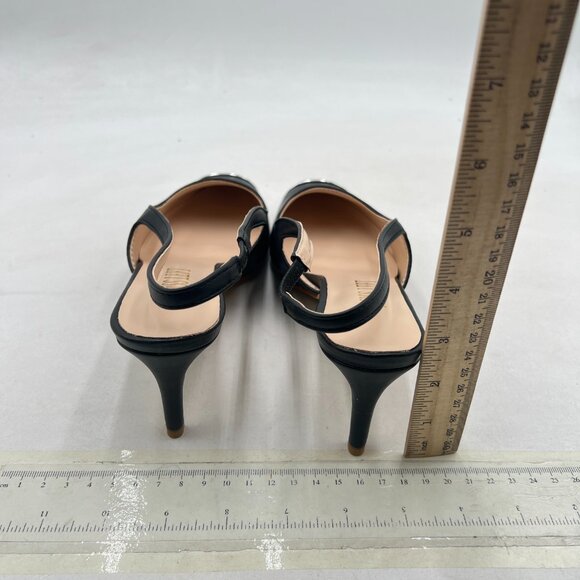 miss left Black Slingback Square Toe Metal Cap Mid Heels Slip On Pumps - Picture 5 of 8